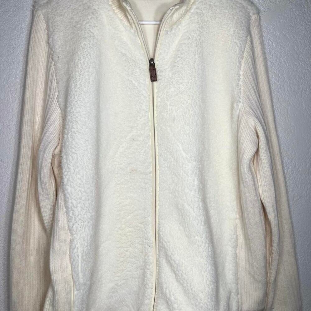 Vintage Talbots Cream Classy Cozy Knit Preppy Teddy Sherpa Zip Up Jacket / L